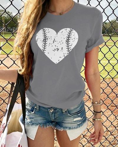 Vintage Short Sleeve Love Heart Printed Plus Size Casual Tops