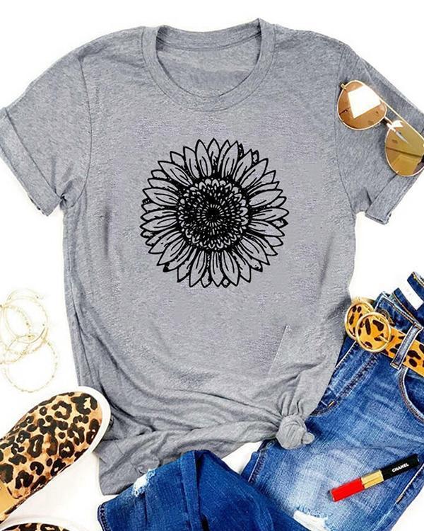 Trendy Sunflower O-Neck T-Shirt Tee