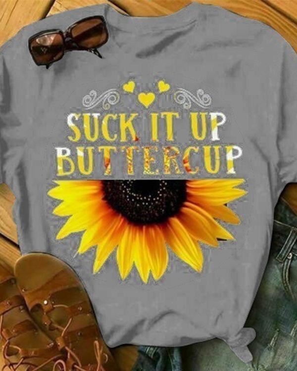 Sunflower Women's T Shirt Summer Letter Print Short Sleeve Loose Tops Blouse