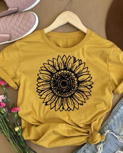 Trendy Sunflower O-Neck T-Shirt Tee