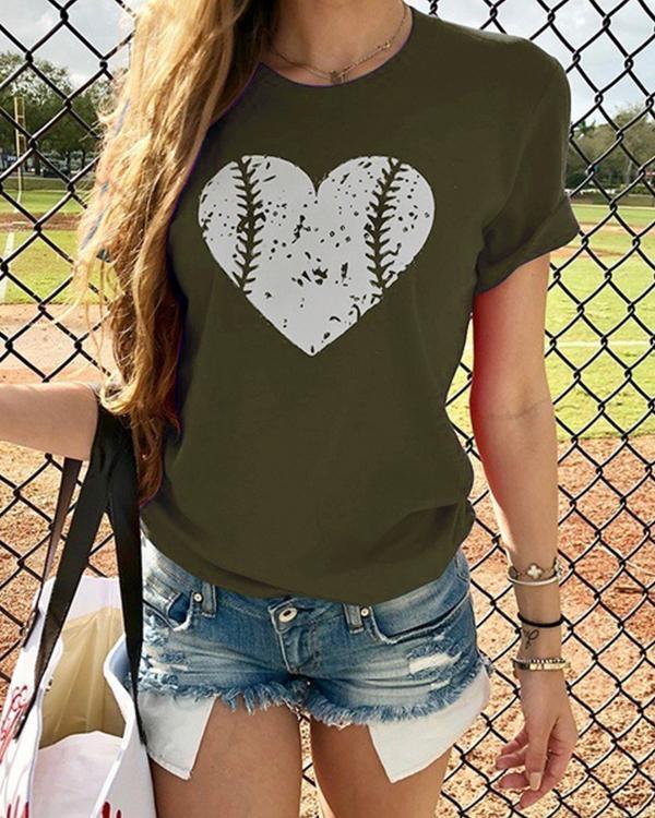 Vintage Short Sleeve Love Heart Printed Plus Size Casual Tops