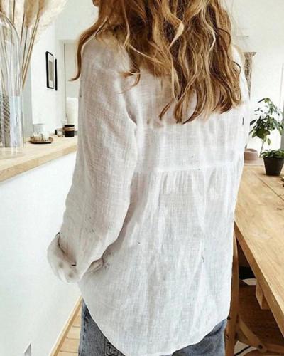 Women Vintage Cotton-Blend Blouse Shirts
