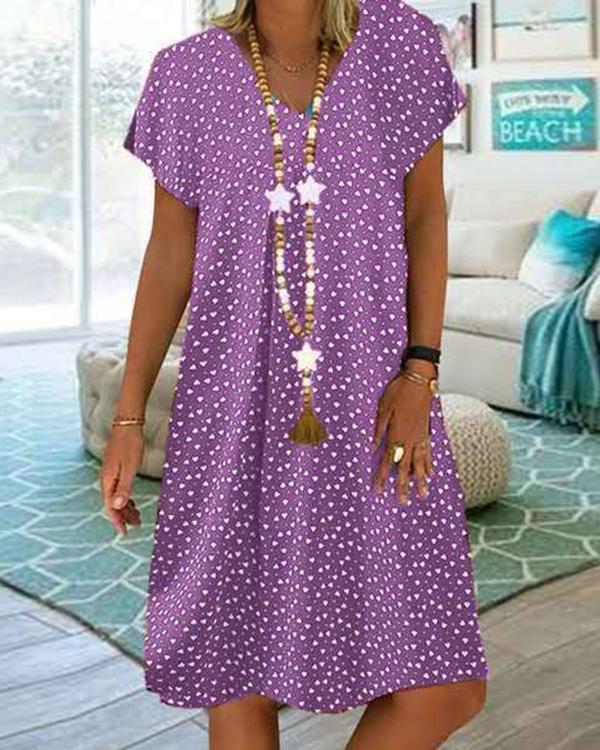 Women Casual Short Sleeve V-neck Polka Dot Printed Dress