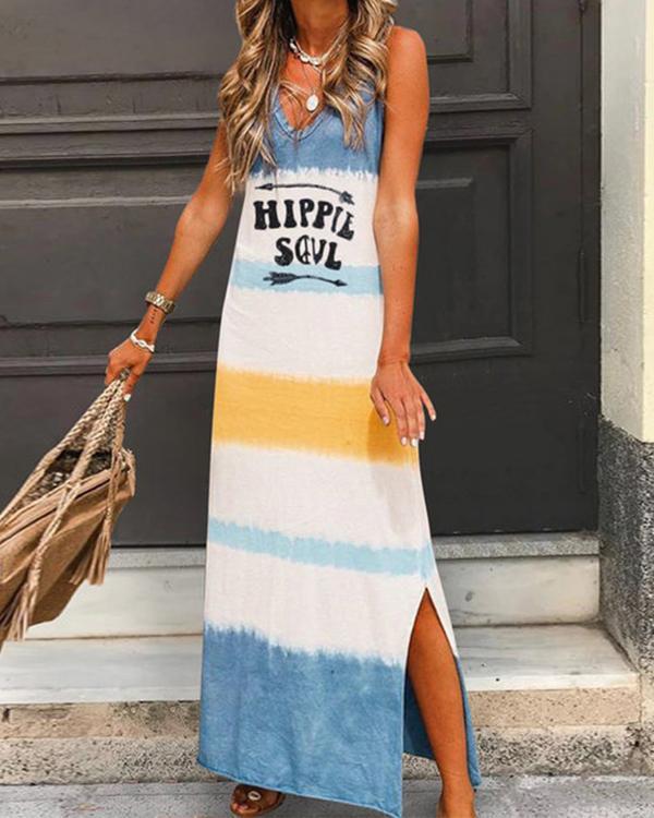 V Neck Casual Sleeveless Gradient Maxi Dresses