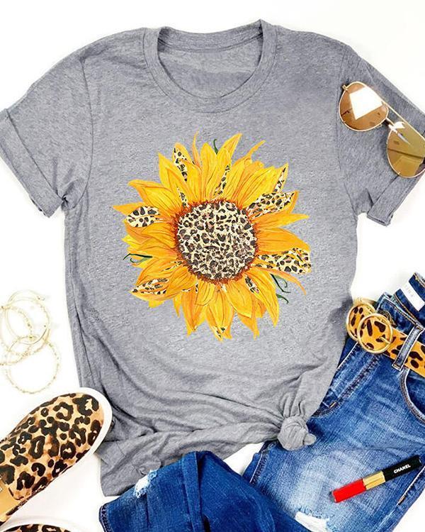 Sunflower Leopard Printed T-Shirt Tee