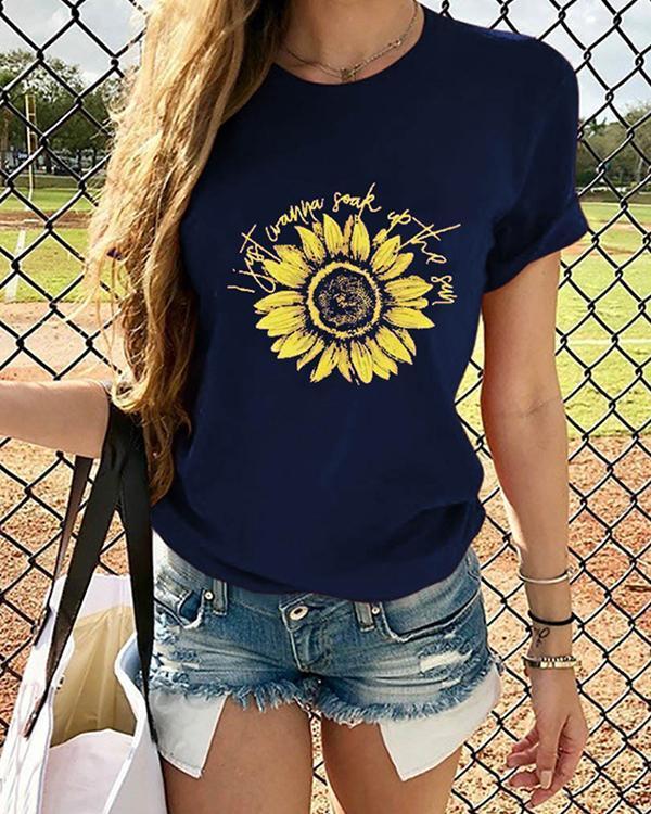 Sunflower Printed Daily T Shirt Summer Tee