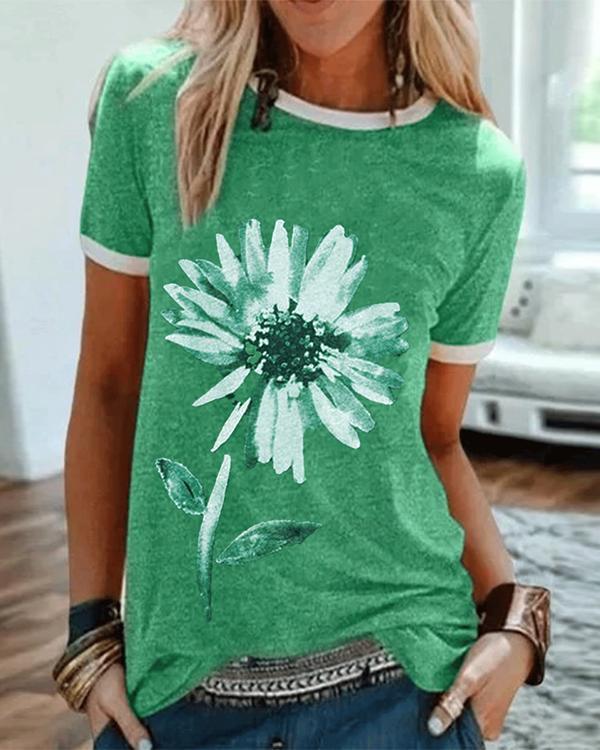 Casual Plus Size Floral Printed Tee Shirts Tops