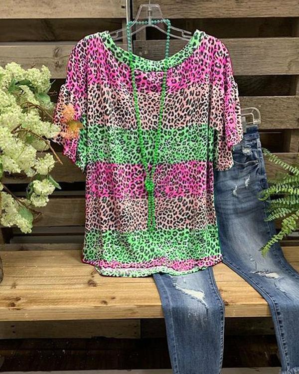 O-Neck Cotton Leopard Printed Casual Shirt & Top