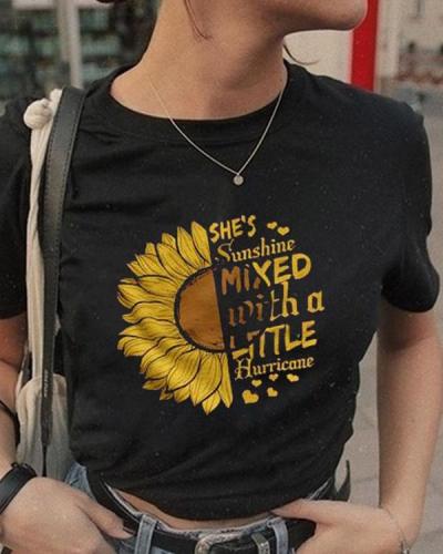 Print Sunflower T-shirt Ladies Short Sleeve Daily Tops