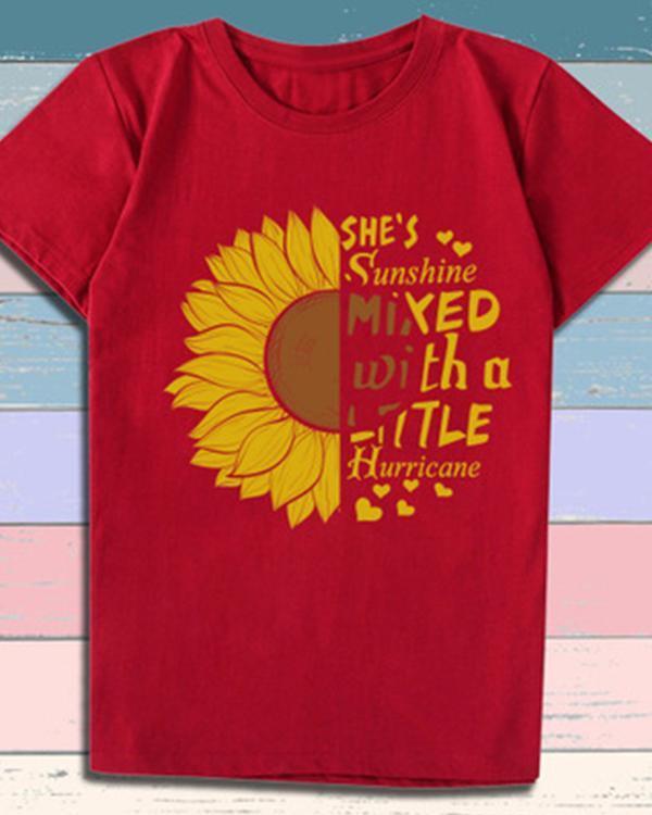 Print Sunflower T-shirt Ladies Short Sleeve Daily Tops