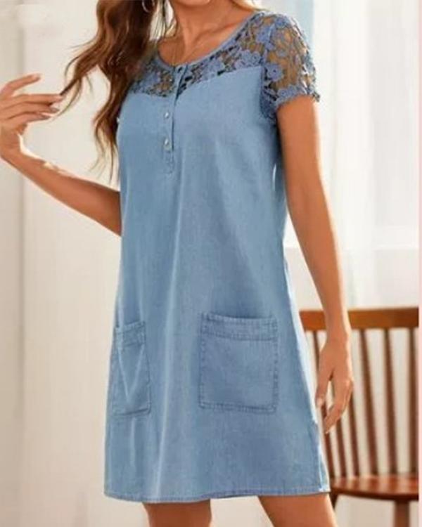 Casual Solid Tunic Round Neckline Shift Dress