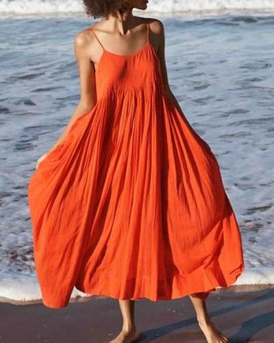 Women Summer Swing Spaghetti Cotton Holiday Boho Maxi Dresses