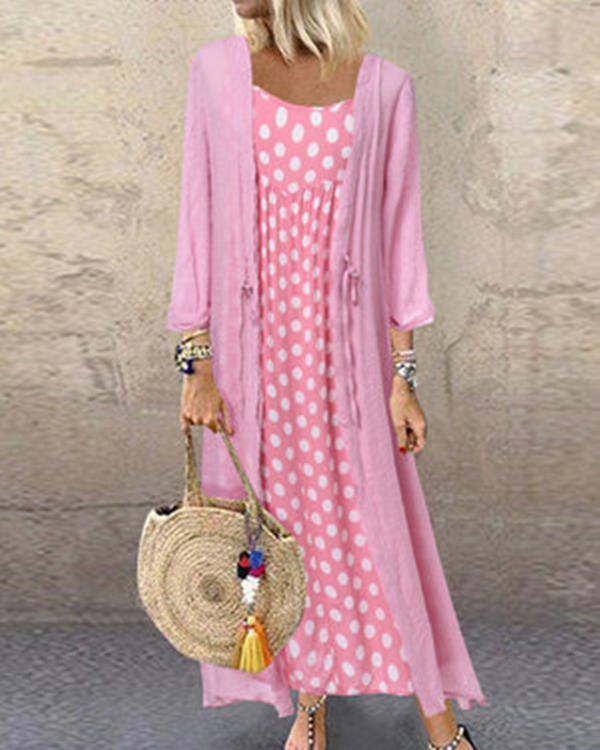 Polka Dot Crew Neck Holiday Daily Fashion Maxi Dresses