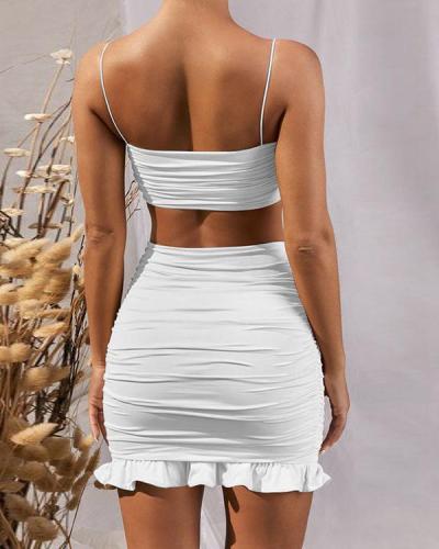 Sexy Solid Spaghetti Strap Tube Top&Hip Skirt Sets