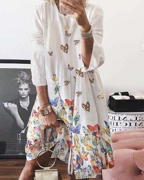US$ 26.99 - Normal Butterfly Casual Long-Sleeved Dresses - www.narachic.com