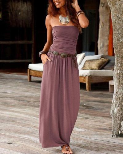 Strapless Solid Elegant Backless Maxi Dress
