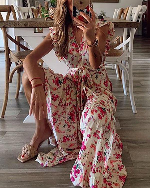Print/Floral Short Sleeves A-line Casual/Vacation Maxi Dresses