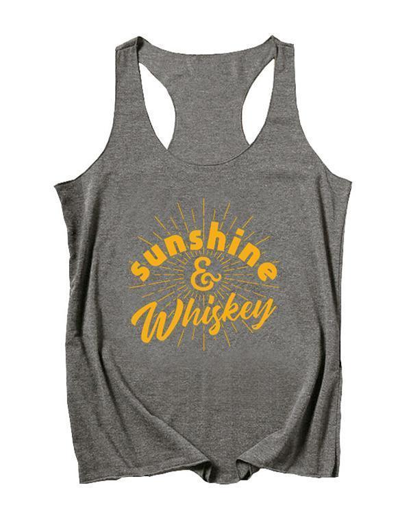 'Sunshine Whiskey' Letter Printed Sleeveless Vest Top T-shirt