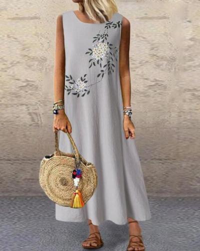 Plus Size Casual Floral Tunic Round Neckline A-line Dress