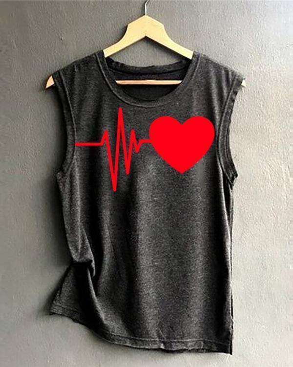 Summer Women New Heart-Shaped Print Vest Shirt