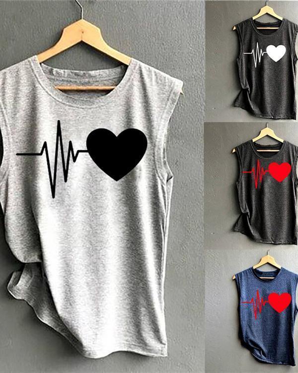Summer Women New Heart-Shaped Print Vest Shirt