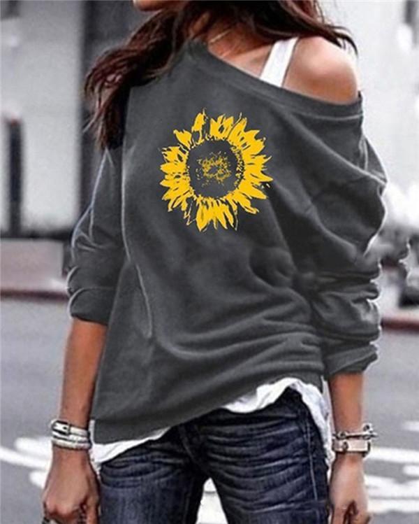 Sunflower One Shoulder Stylish Women Daily Fashion Fall Tops