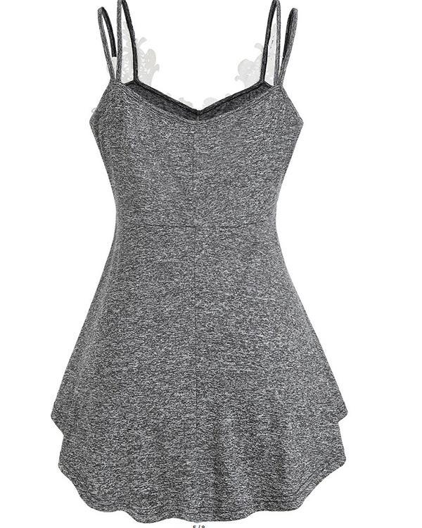 Solid Lace V-Neck Sleeveless Casual Tank Tops