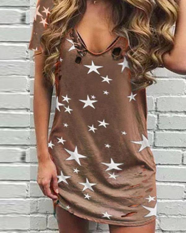Star Print Sleeveless Casual Mini Dress