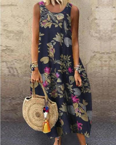 Casual Floral Tunic Round Neckline Shift Dress