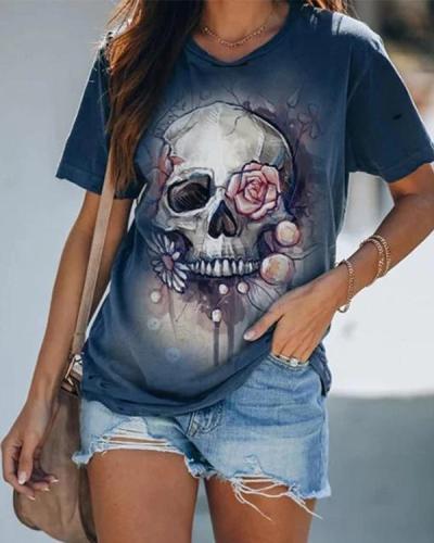 Punk Style Skull Pattern Statement Shift Floral Shirts & Tops