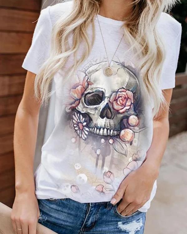 Punk Style Skull Pattern Statement Shift Floral Shirts & Tops