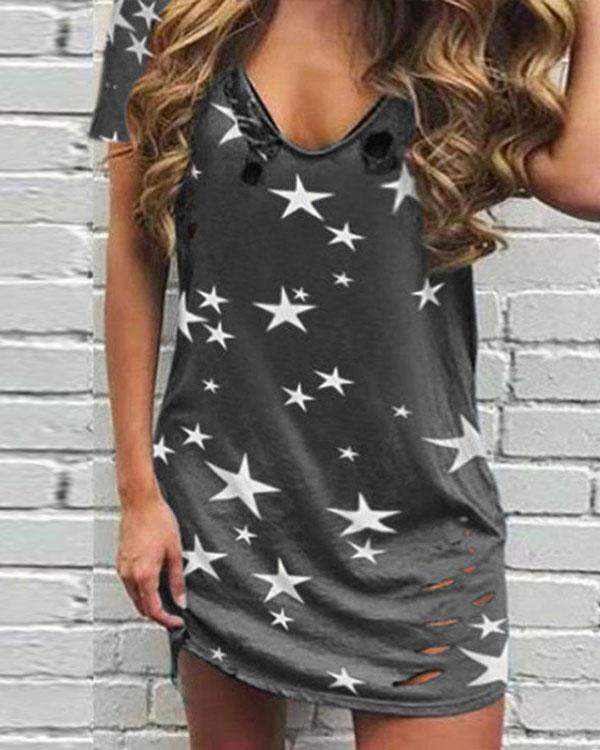 Star Print Sleeveless Casual Mini Dress