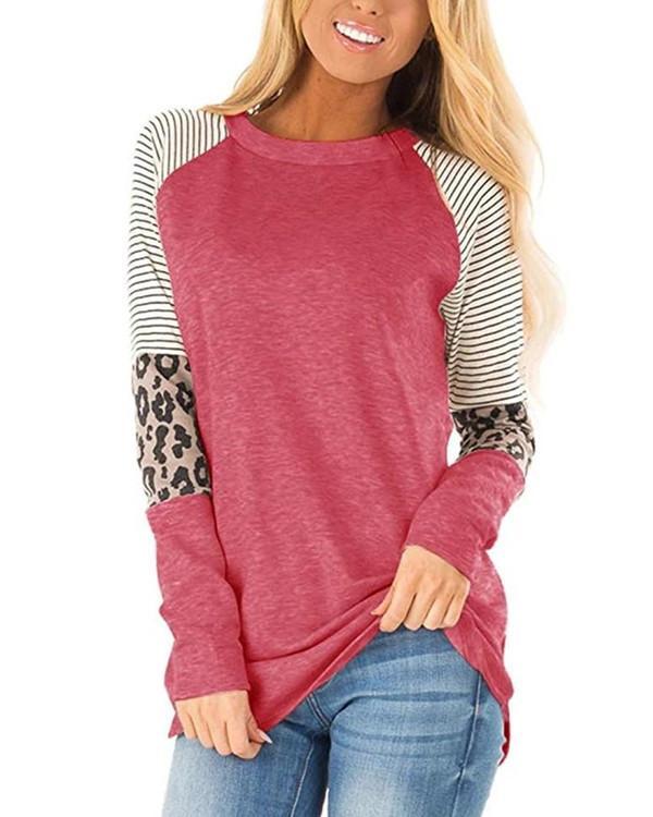 Women Long Sleeve Turtle Neck Camouflage StitchingStriped Casual Top