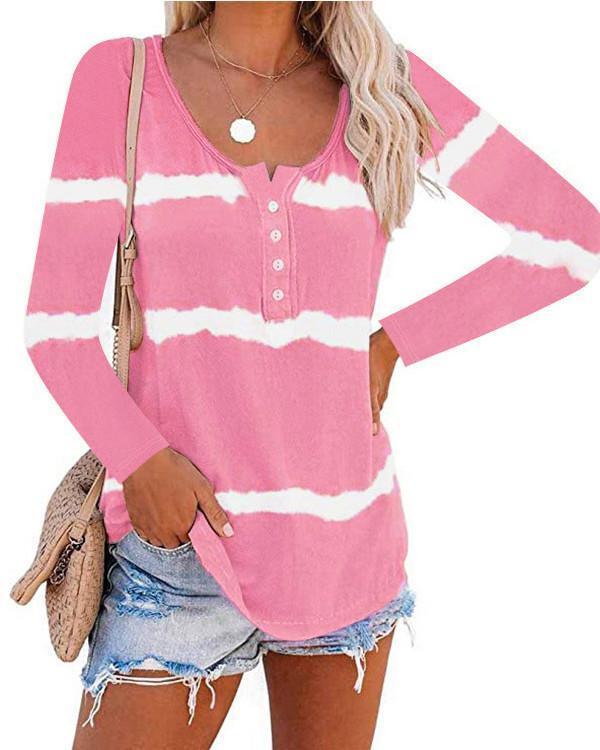 Women Long Sleeve Scoop Neck Striped Casual Top