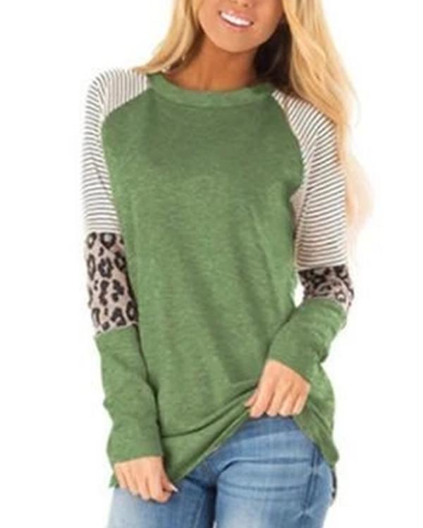 Women Long Sleeve Turtle Neck Camouflage StitchingStriped Casual Top