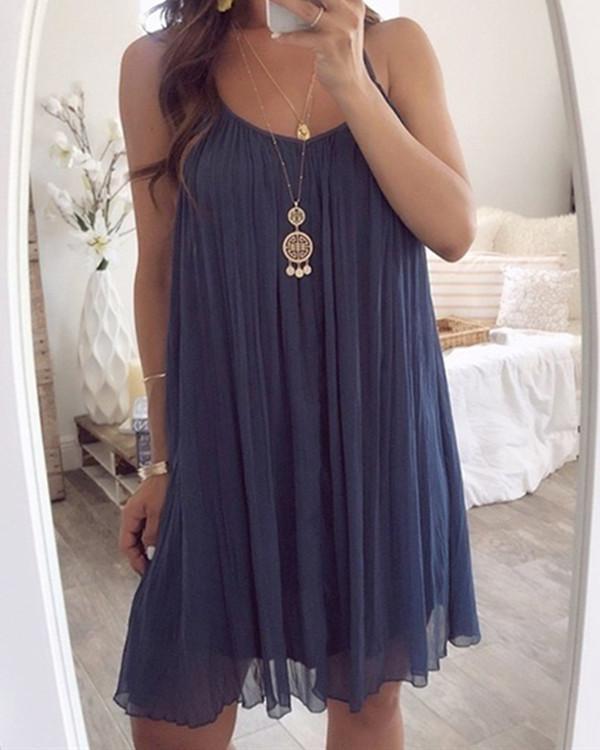 Round Neck Sleeveless Solid Color Dress