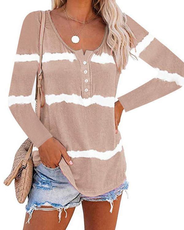 Women Long Sleeve Scoop Neck Striped Casual Top