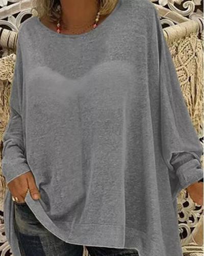 Women Long Sleeve Round Neck Solid Sweater Tops