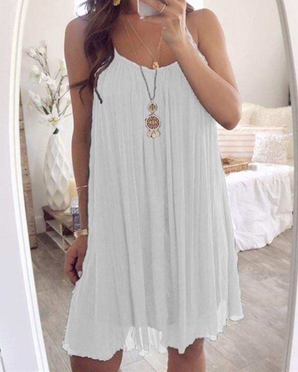 Round Neck Sleeveless Solid Color Dress