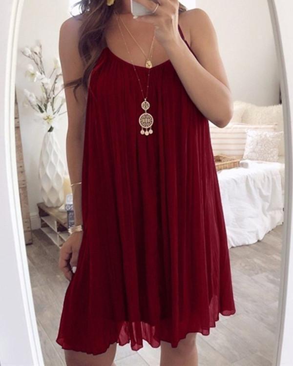 Round Neck Sleeveless Solid Color Dress