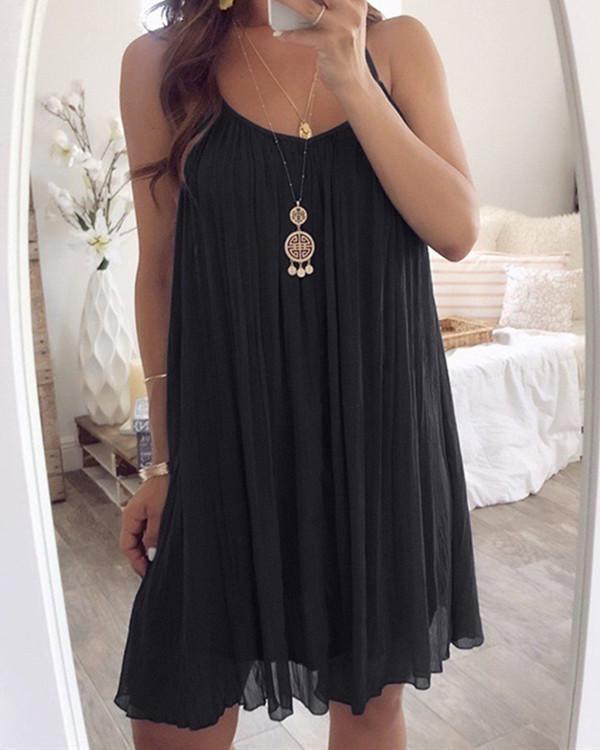 Round Neck Sleeveless Solid Color Dress