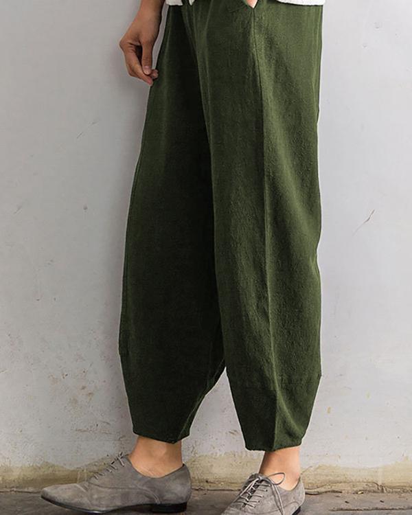 Solid Casual Pocket Elastic High Waist Harem Pants