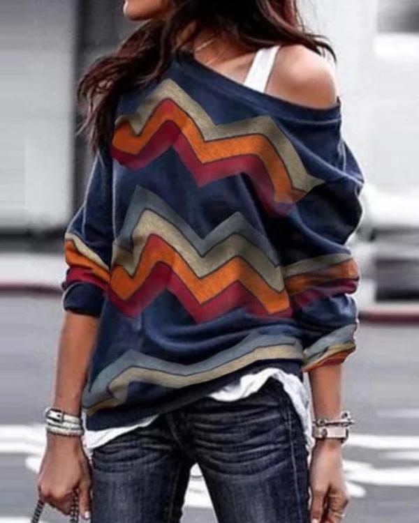 Vintage One Shoulder Long Sleeve Cotton T-Shirts