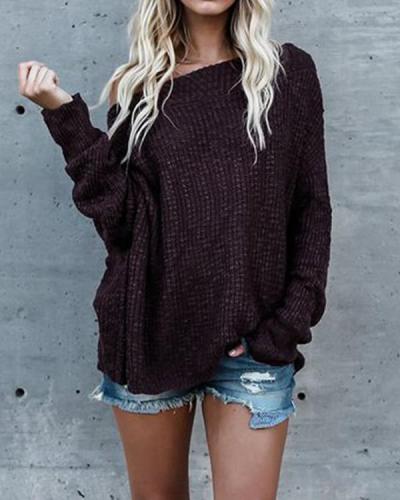 Women Long Sleeve Shoulder Solid Sweater Tops
