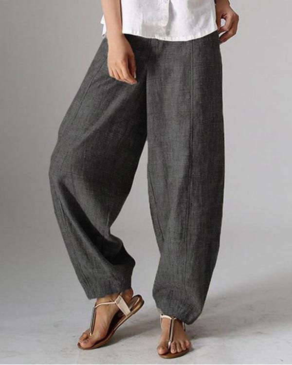 Casual Solid Color Pockets Harem Pants For Women