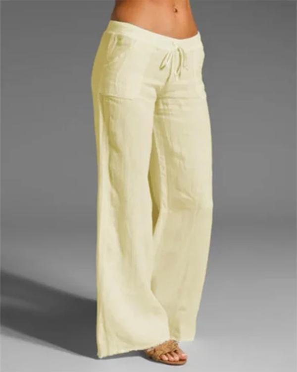 Pockets Paneled Lace-Up Cotton-Blend Casual Pants