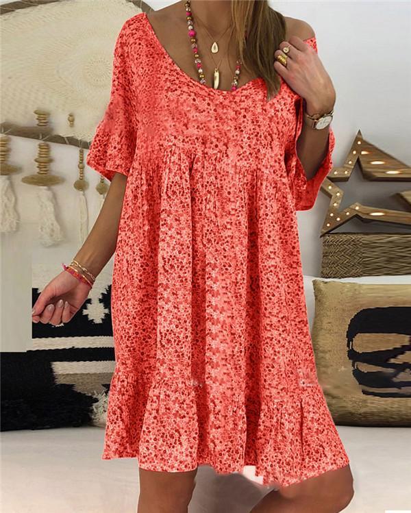 Casual Floral Printed Crew Neck Short Sleeve Plus Size Dress