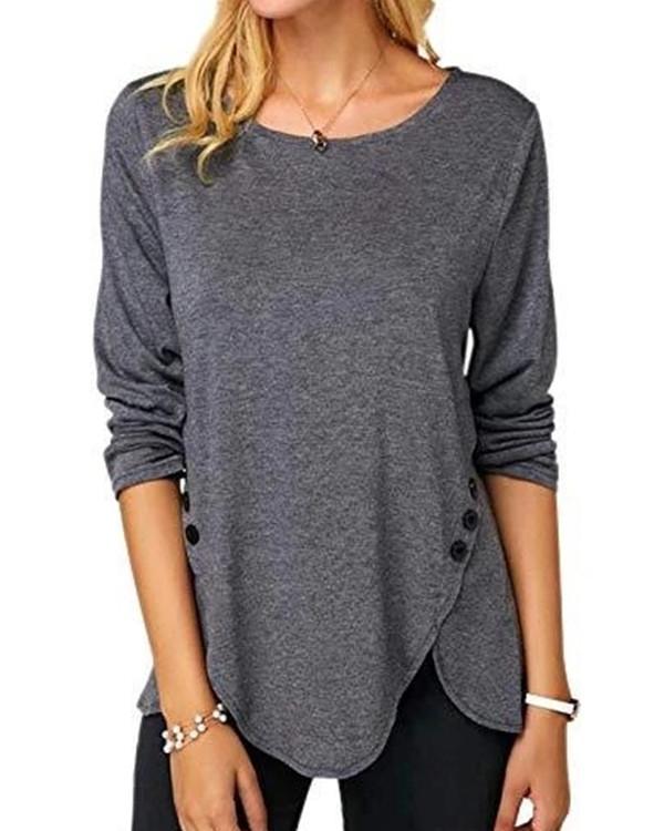 Women Long Sleeve Round Neck Solid Sweater Tops