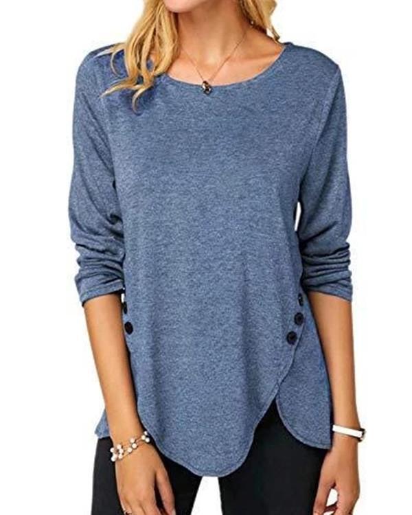 Women Long Sleeve Round Neck Solid Sweater Tops