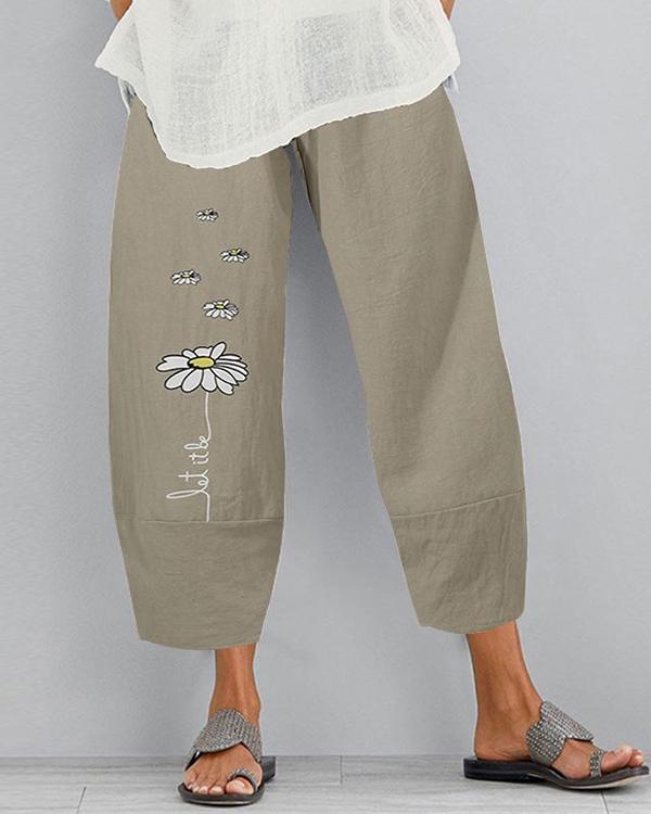 Vintage Daisy Printed Plus Size Women Casual Pants